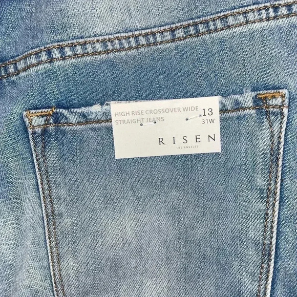 Women’s RISEN DENIM JEANS CROSS OVER DETAIL HIGH RISE WIDE STRAIGHT LEG 13/31W - Picture 12 of 14